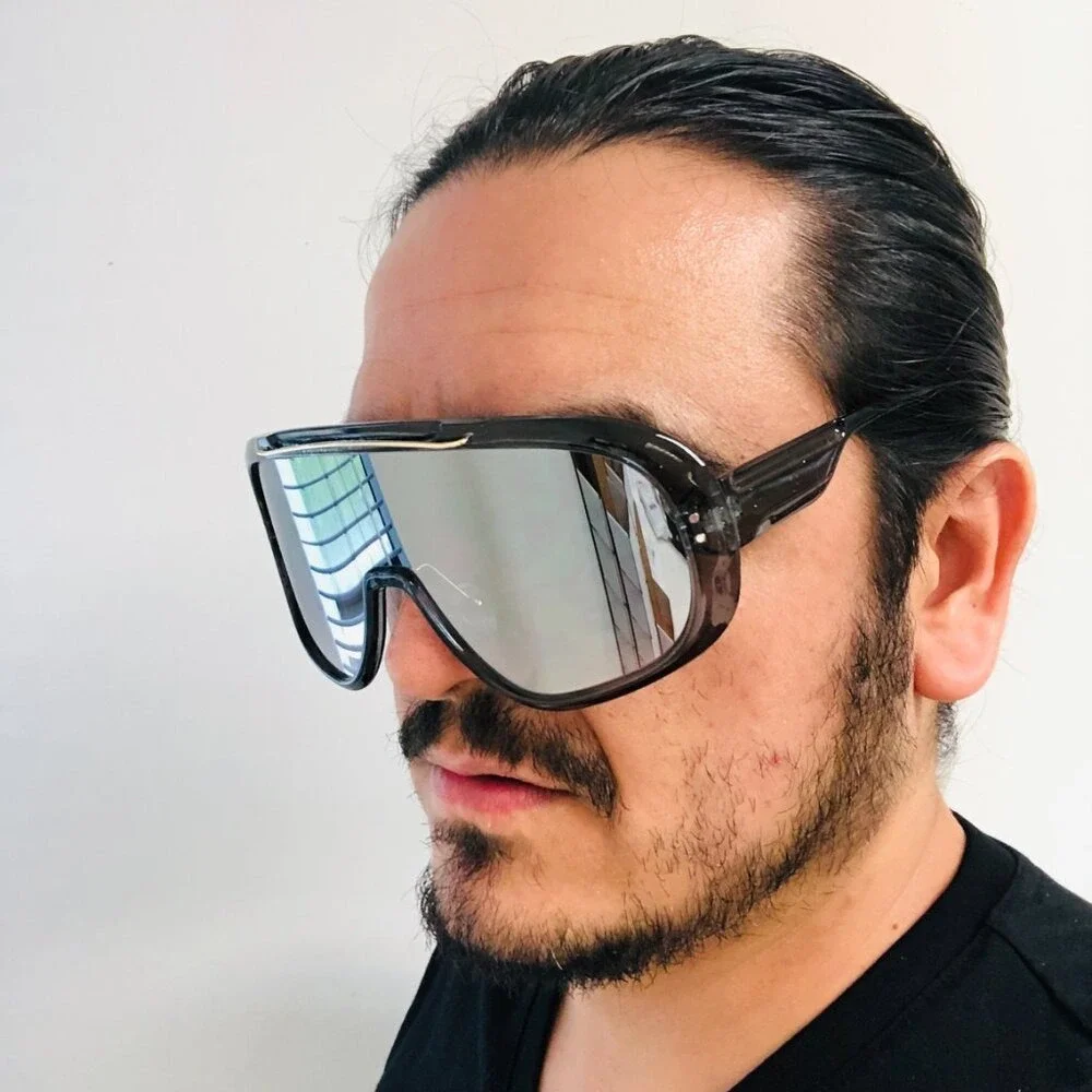 Men Women Sunglasses Black Frame Mirror Lens Oversized XL Frame ‎ Outdoor Party